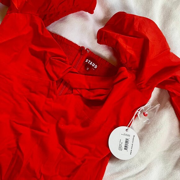 Staud Josephine Twist-Front Stretch Cotton-Blend Poplin Maxi Dress in Fire - Picture 3 of 3